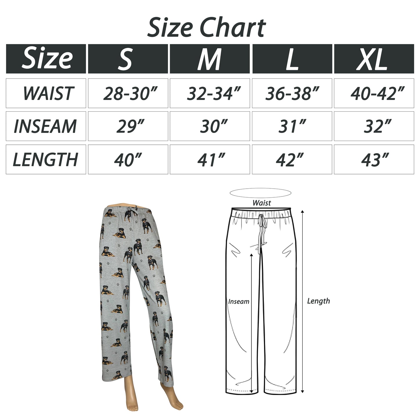 Rottweiler Pajama Bottoms - Unisex Cotton Blend PJs