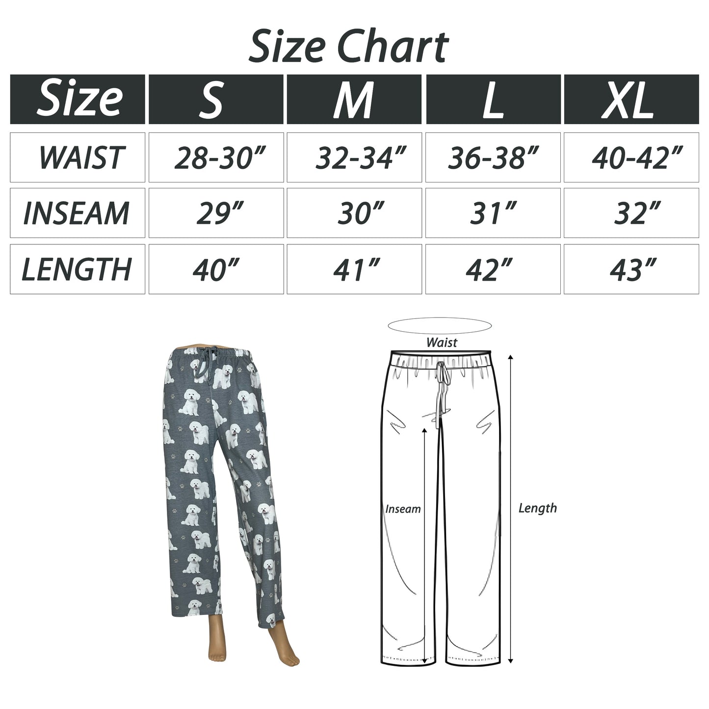 Bichon Frise Pajama Bottoms - Unisex Cotton Blend PJs