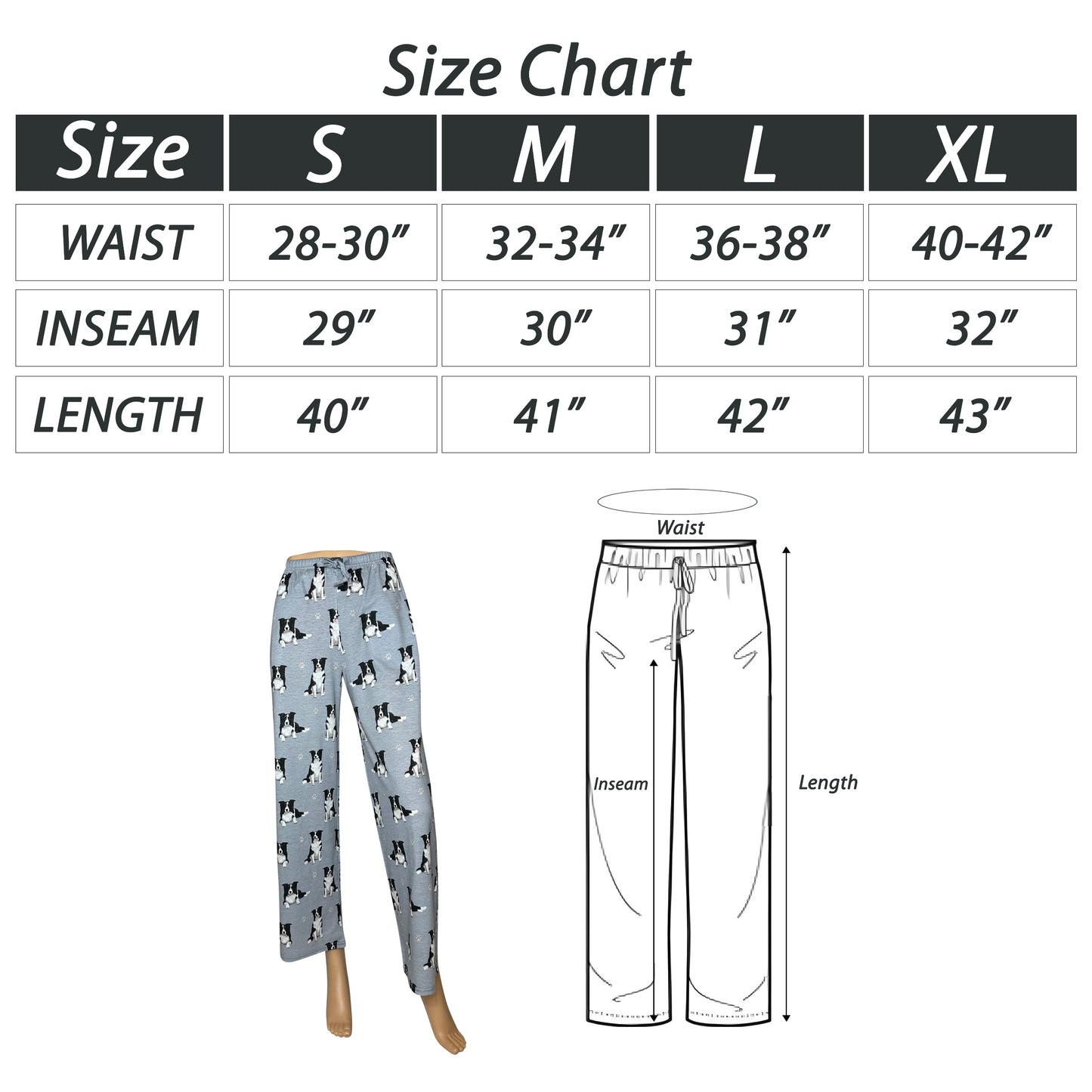 Border Collie Pajama Bottoms - Unisex Cotton Blend PJs