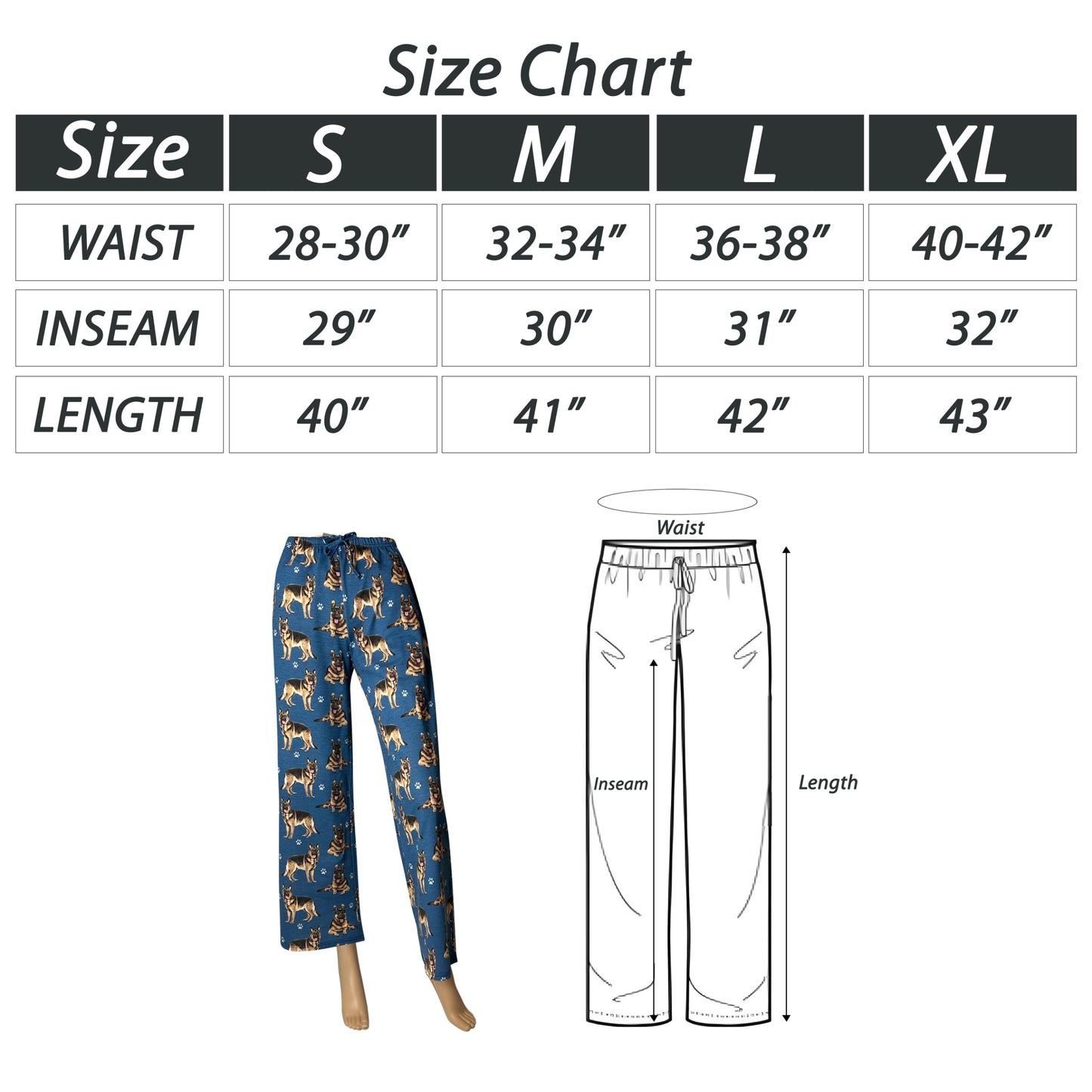 German Shepherd Pajama Bottoms - Unisex Cotton Blend PJs