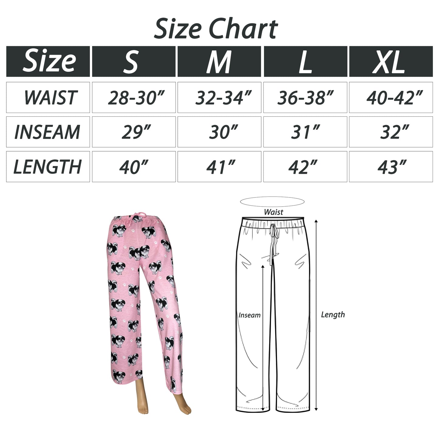 Shih Tzu Pajama Bottoms - Unisex Cotton Blend PJs