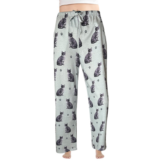 Tabby Cat Pajama Bottoms - Unisex Cotton Blend PJs