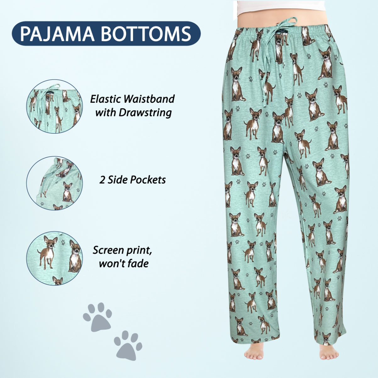 Chihuahua Pajama Bottoms - Unisex Cotton Blend PJs