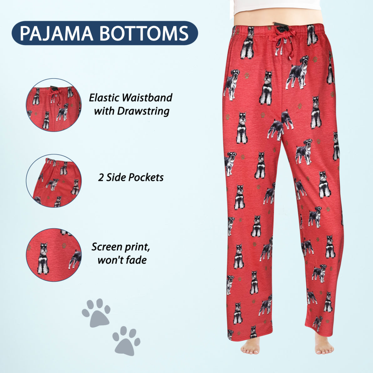 Schnauzer Pajama Bottoms - Unisex Cotton Blend PJs