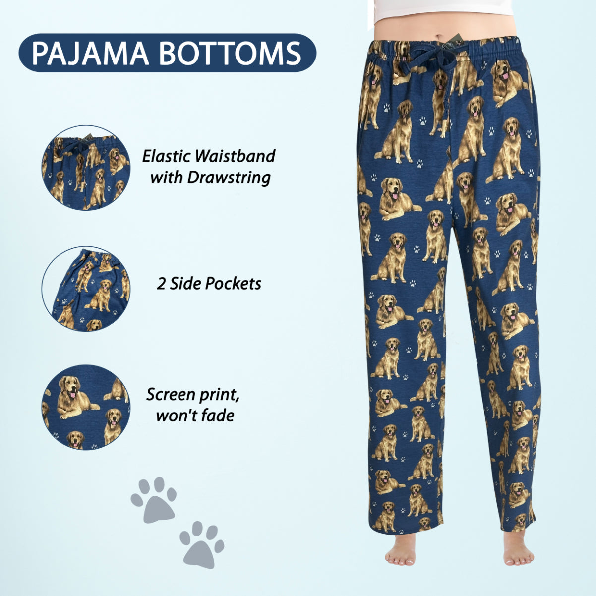 Golden Retriever Pajama Bottoms - Unisex Cotton Blend PJs