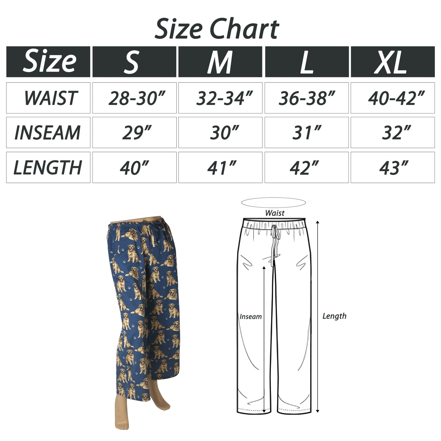 Golden Retriever Pajama Bottoms - Unisex Cotton Blend PJs