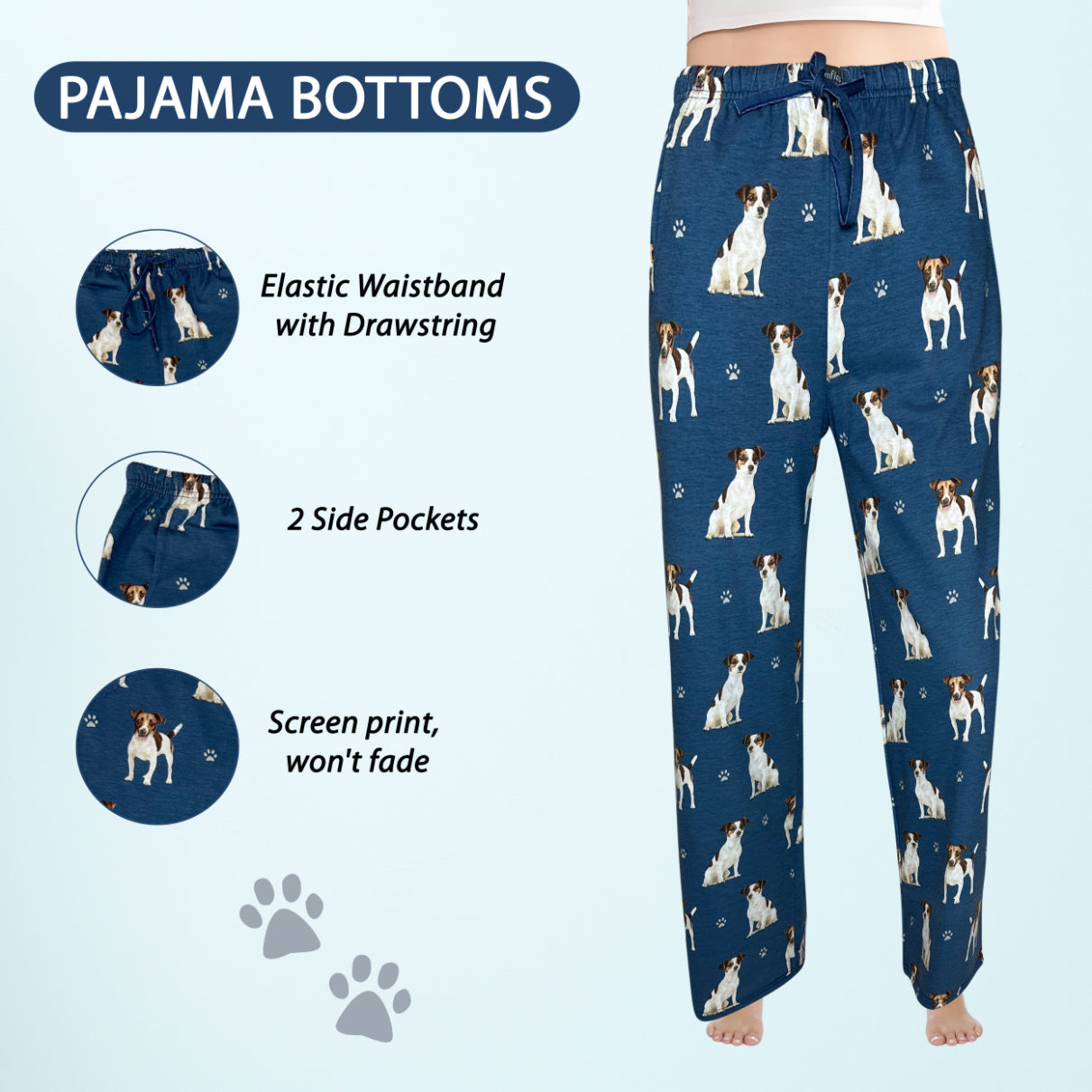 Jack Russell Pajama Bottoms - Unisex Cotton Blend PJs
