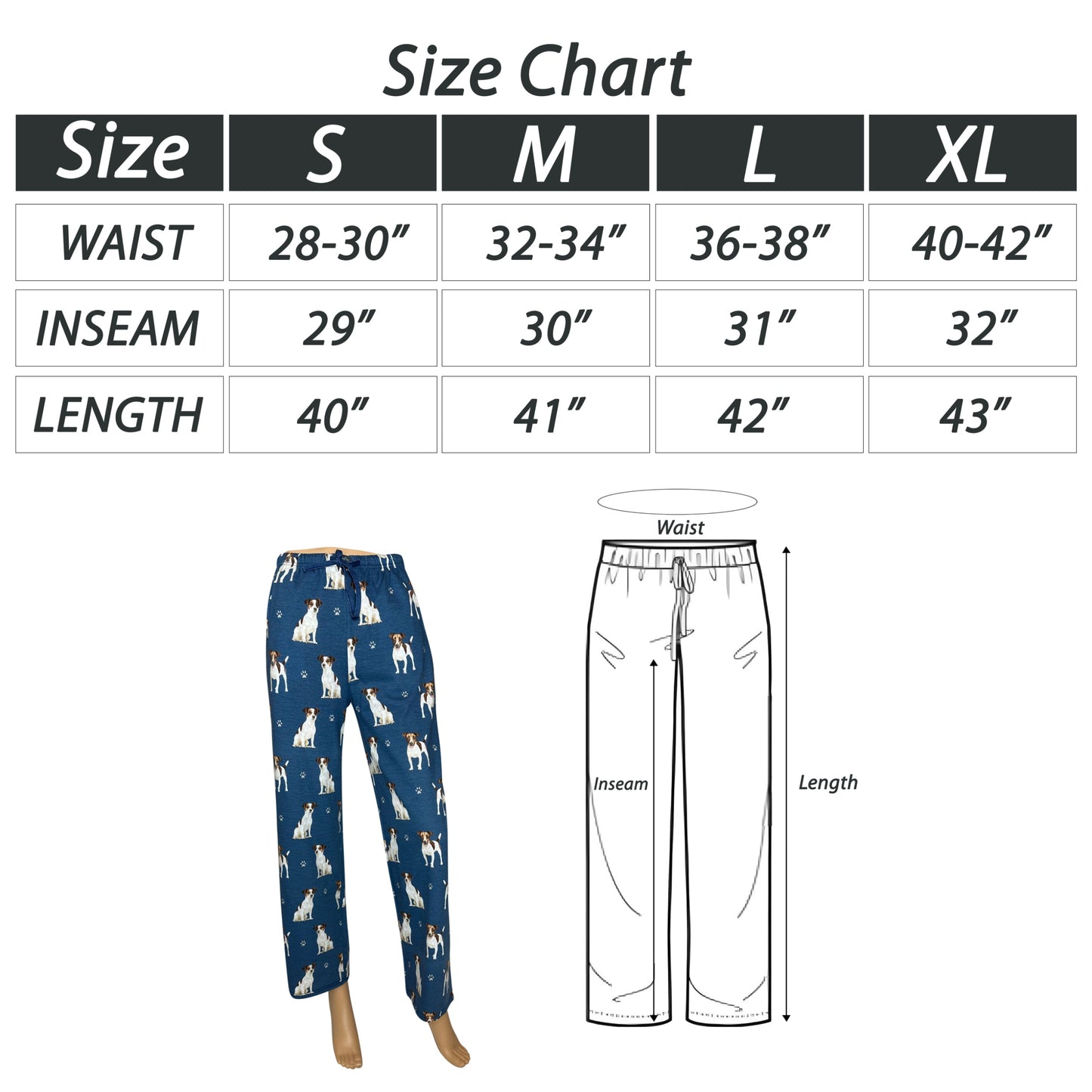 Jack Russell Pajama Bottoms - Unisex Cotton Blend PJs