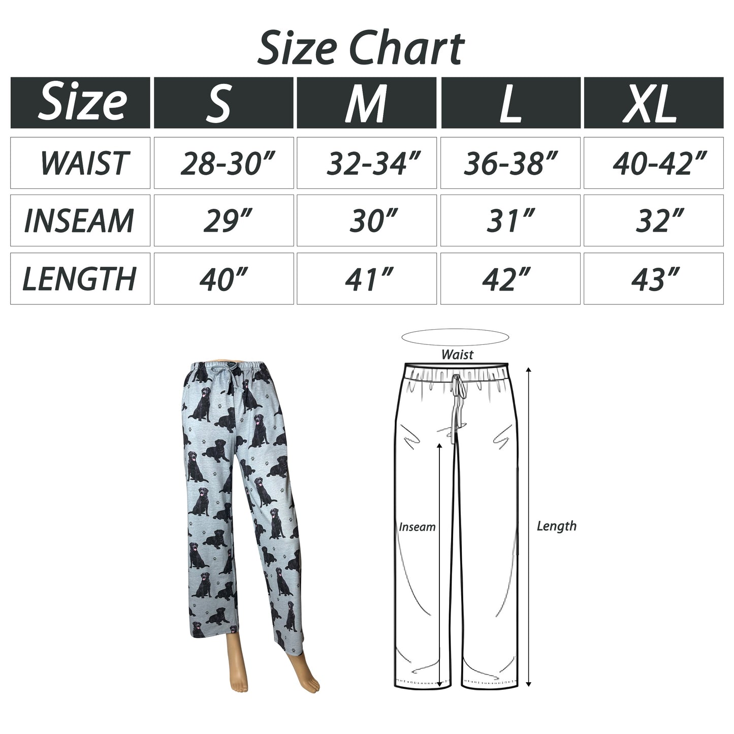 Labrador Black Pajama Bottoms - Unisex Cotton Blend PJs