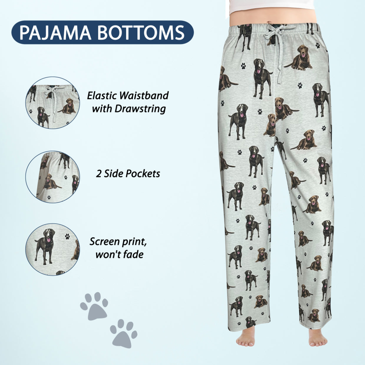 Labrador Chocolate Pajama Bottoms - Unisex Cotton Blend PJs