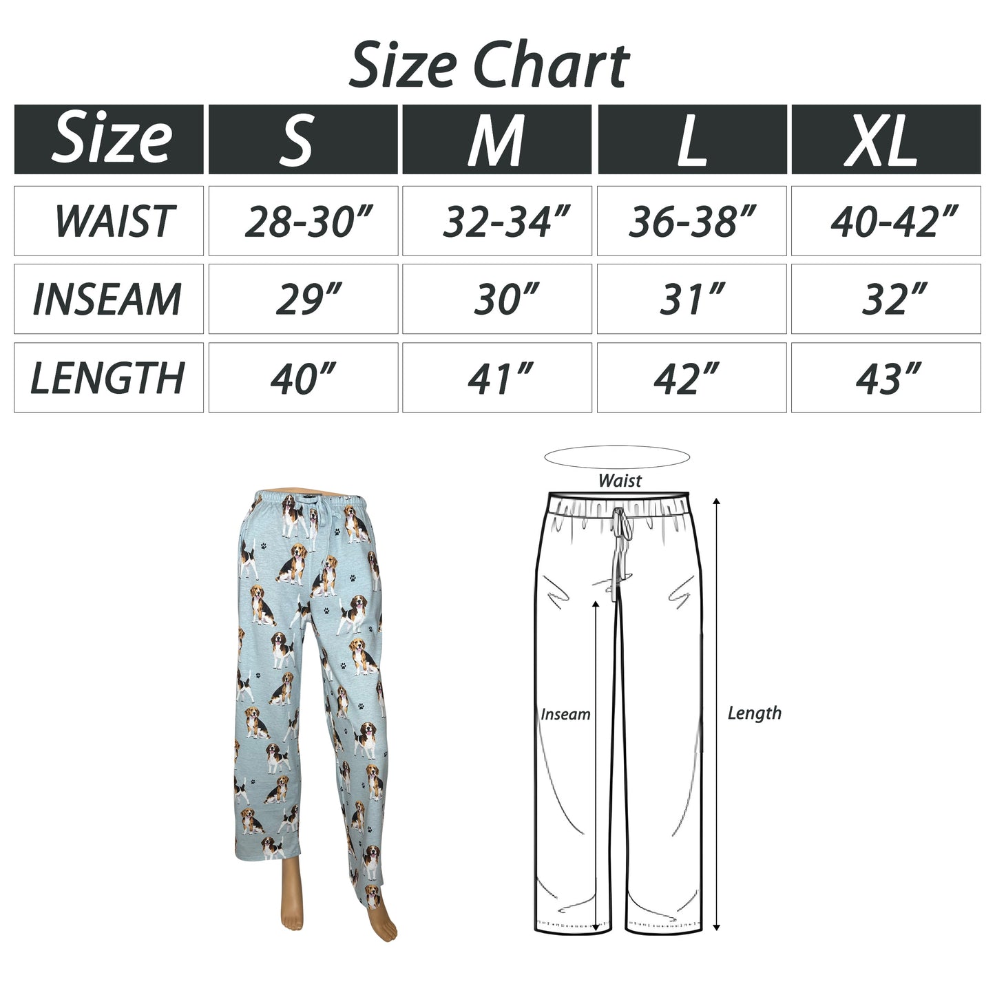 Beagle Pajama Bottoms - Unisex Cotton Blend PJs