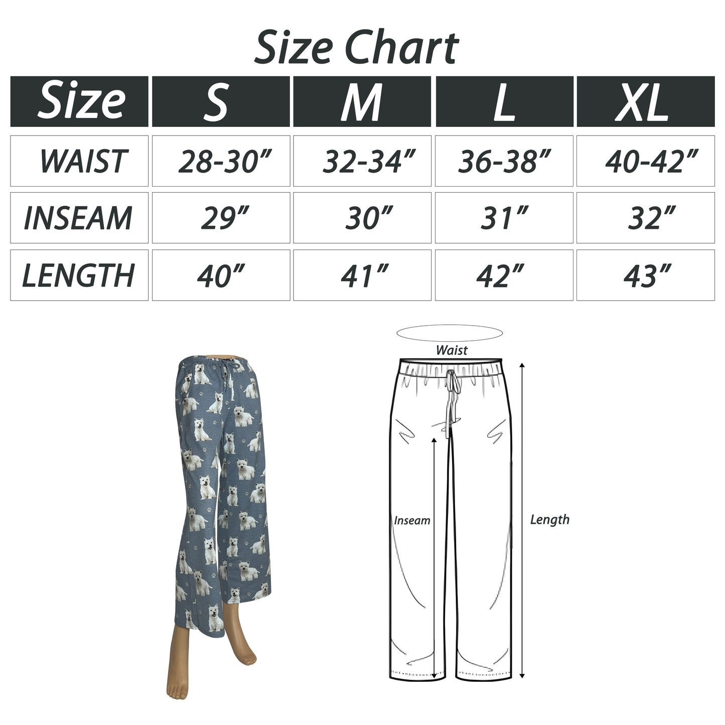 Westie Pajama Bottoms - Unisex Cotton Blend PJs