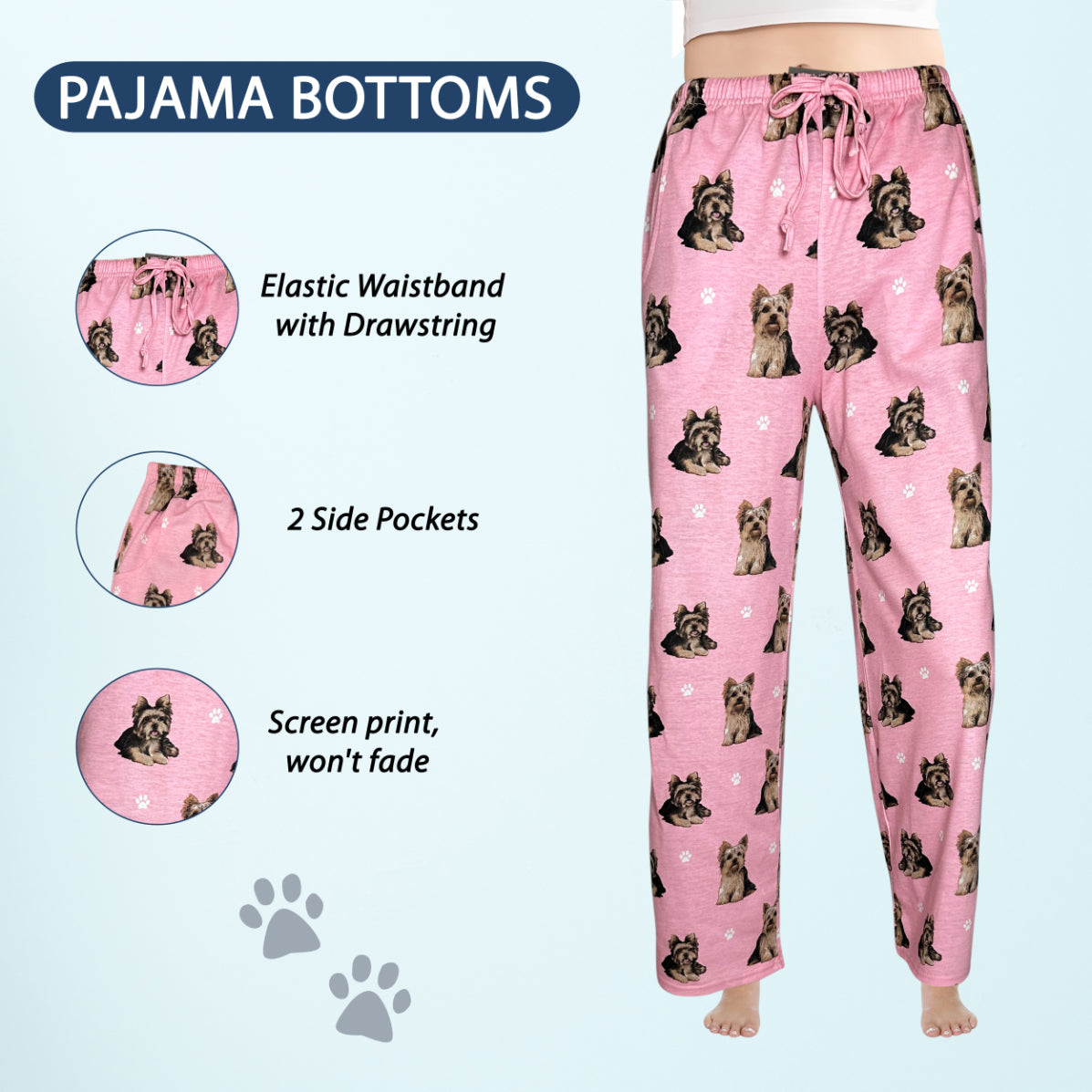 Yorkie Pajama Bottoms - Unisex Cotton Blend PJs