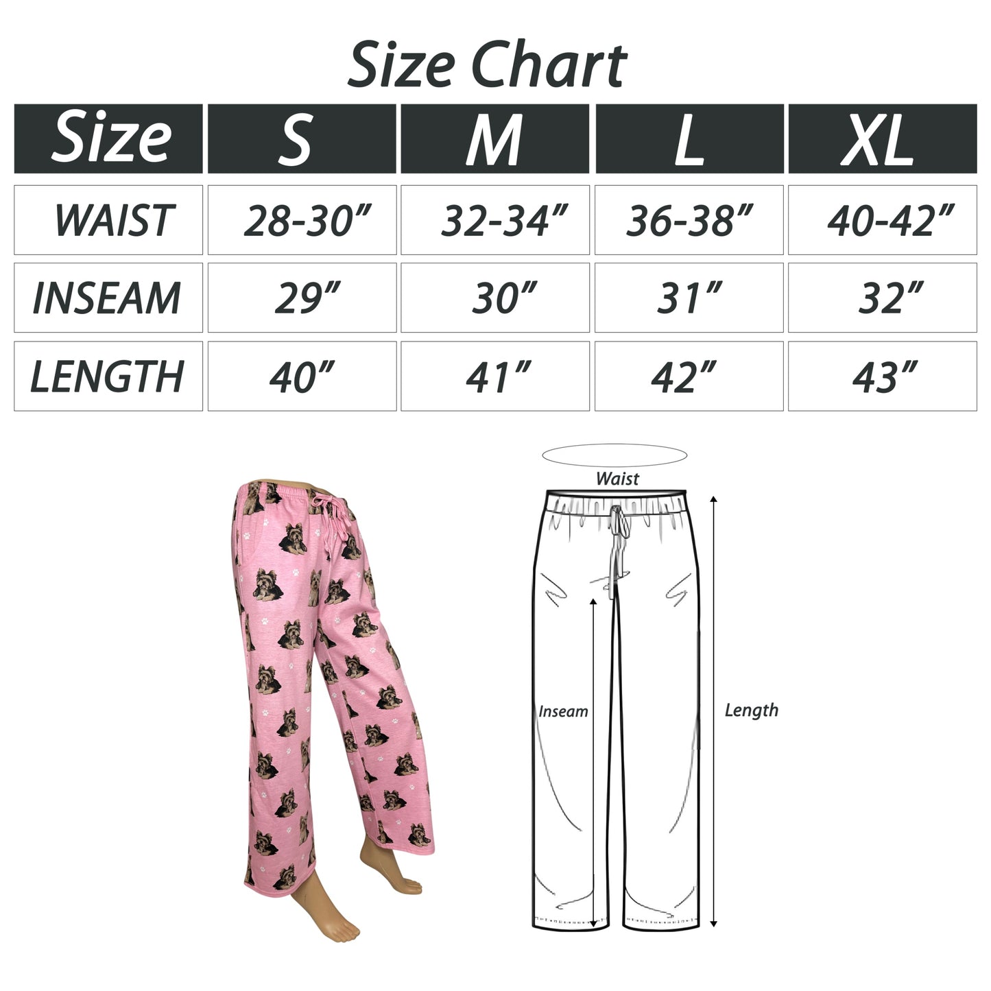 Yorkie Pajama Bottoms - Unisex Cotton Blend PJs