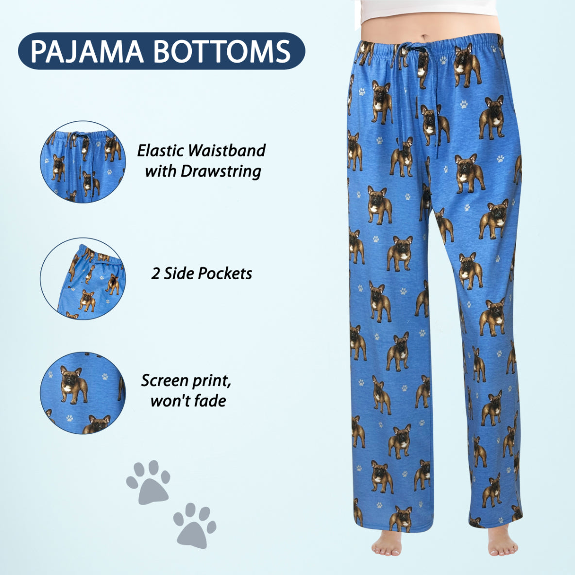 French Bulldog Pajama Bottoms - Unisex Cotton Blend PJs