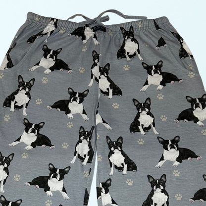 Boston Terrier Pajama Bottoms - Unisex Cotton Blend PJs