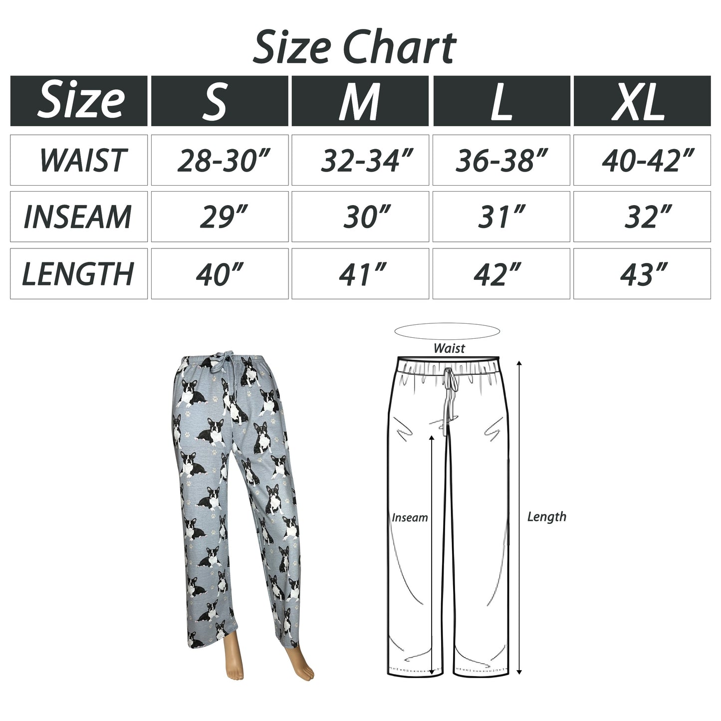 Boston Terrier Pajama Bottoms - Unisex Cotton Blend PJs