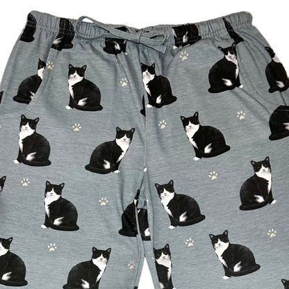 Black and White Cat Pajama Bottoms - Unisex Cotton Blend PJs