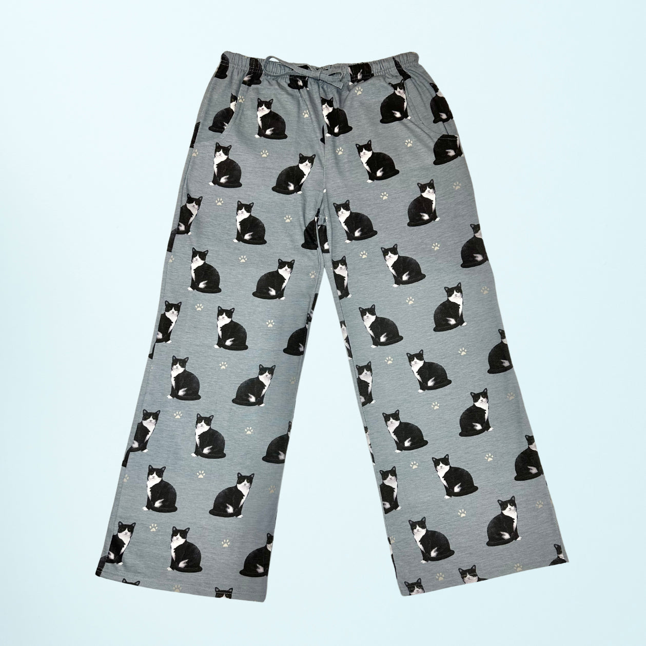 Black and White Cat Pajama Bottoms - Unisex Cotton Blend PJs