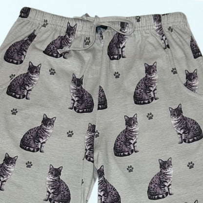 Tabby Cat Pajama Bottoms - Unisex Cotton Blend PJs