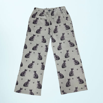 Tabby Cat Pajama Bottoms - Unisex Cotton Blend PJs