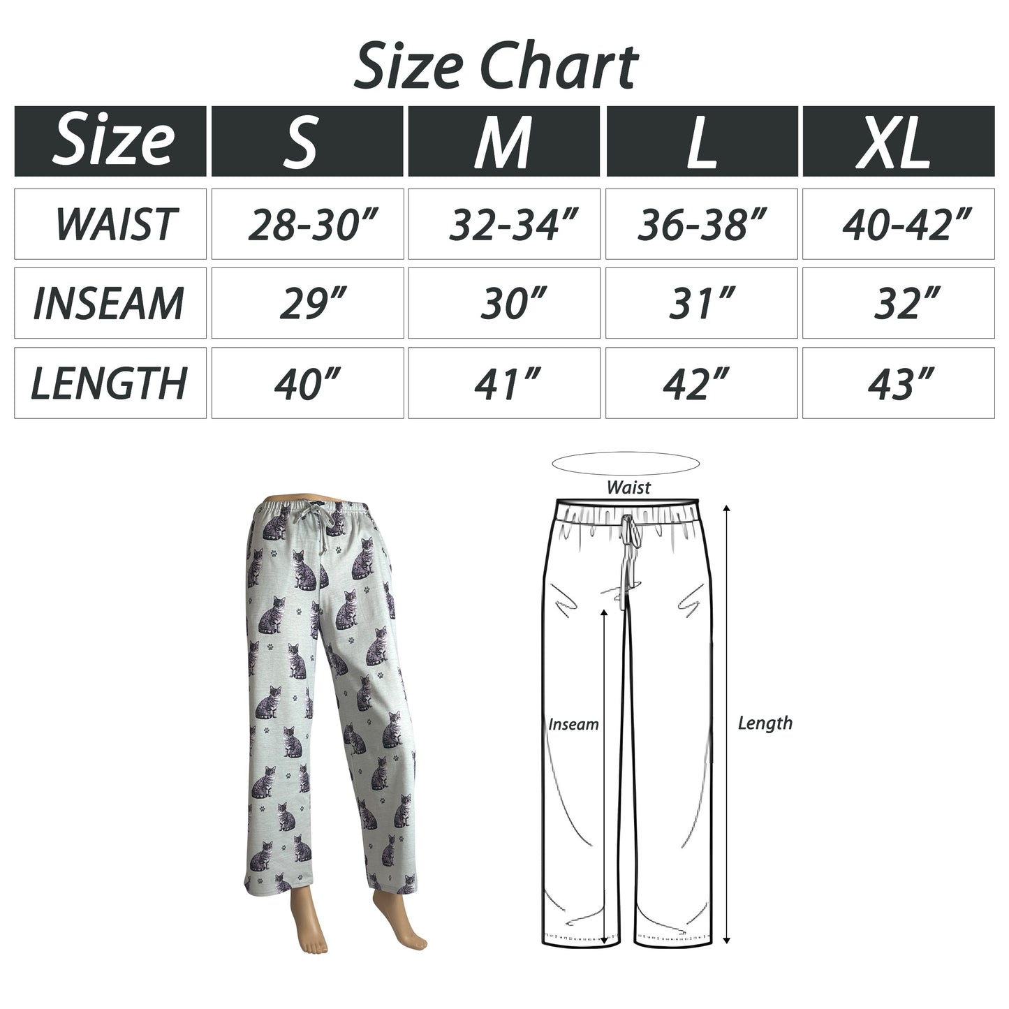 Tabby Cat Pajama Bottoms - Unisex Cotton Blend PJs