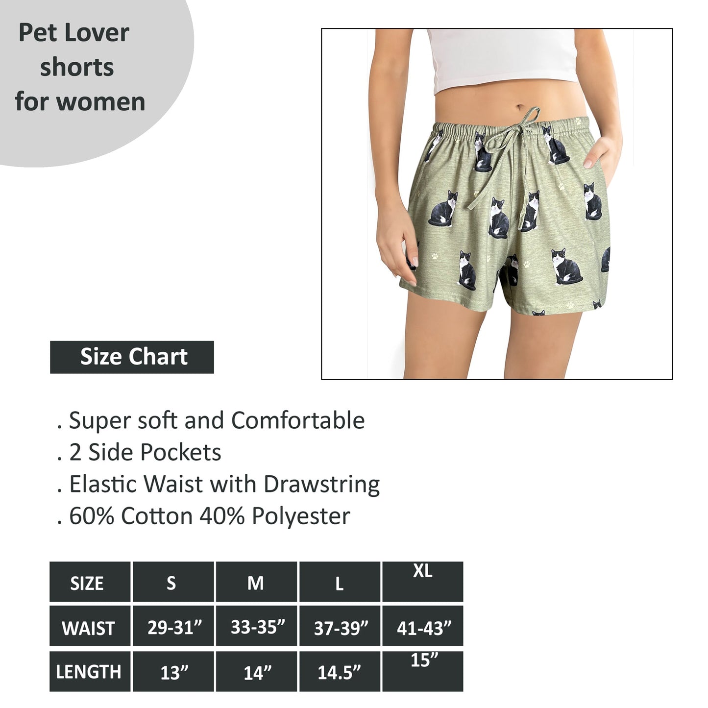 Black and White Cat Shorts